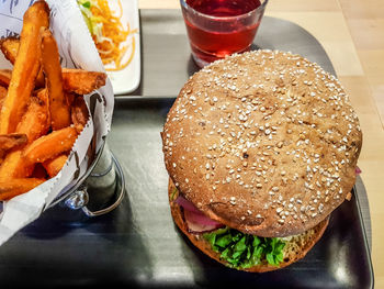 High angle view of food on table