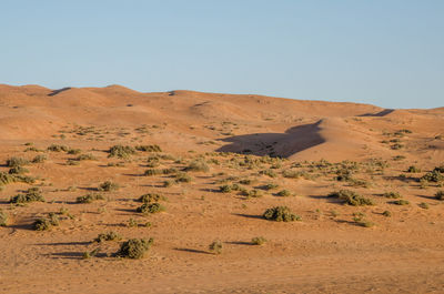 Scenic view of desert against clear sky