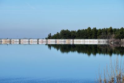 Scenic view of lake against clear blue sky