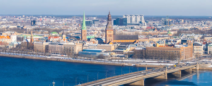 High angle view of buildings in city