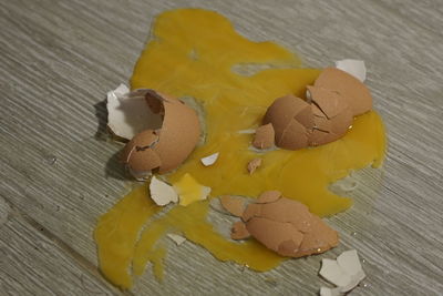 High angle view of yellow bread on table