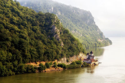 Scenic view of river amidst trees against sky