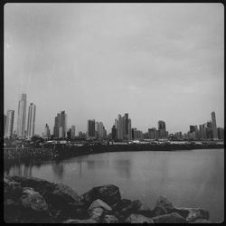 City skyline with river in background