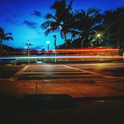 Light trails on road at night