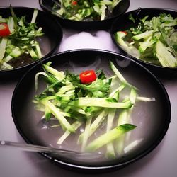 High angle view of salad in bowls