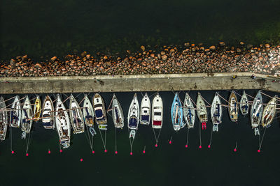 High angle view of decorations hanging at night