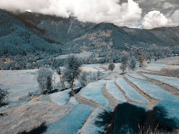 Scenic view of snowcapped mountains against sky