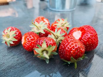 Close-up of strawberries on table