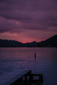 Scenic view of lake against sky at sunset