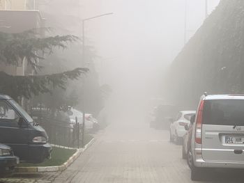 Cars on street in rainy season