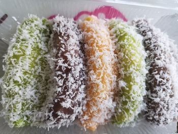 High angle view of cake in plate on table