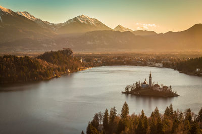 Scenic view of mountains during sunset