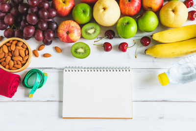 High angle view of apples on table