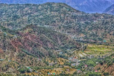 High angle view of land and mountains