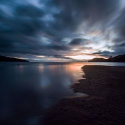 Scenic view of sea against cloudy sky