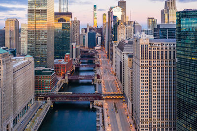 High angle view of buildings in city