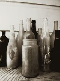 Close-up of bottles on table