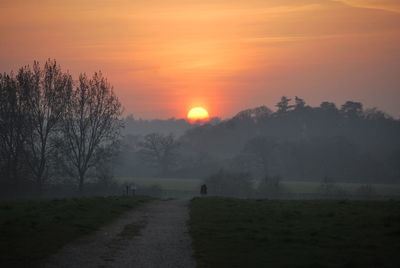 Scenic view of field against sky during sunset