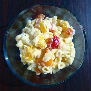 High angle view of fruit salad in bowl