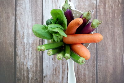 High angle view of chopped vegetables on table