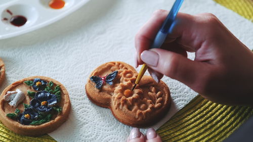 High angle view of person having breakfast