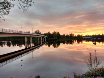 Bridge over river against sky during sunset