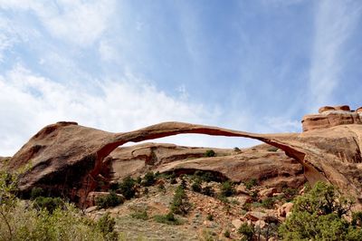 Rock formations on landscape against sky