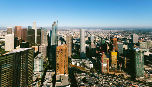 High angle view of buildings in city