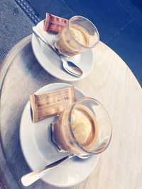 High angle view of coffee on table