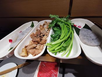 High angle view of meal served on table