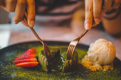 Close-up of hand holding meat