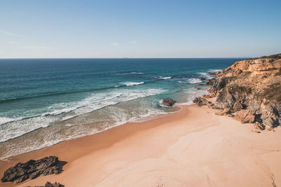 Scenic view of sea against clear sky