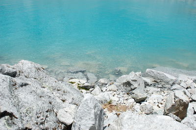 Scenic view of sea against blue sky