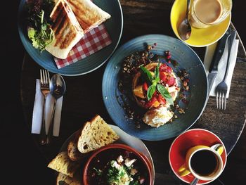 High angle view of breakfast in plate