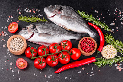 High angle view of seafood on table