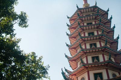 Low angle view of pagoda against sky