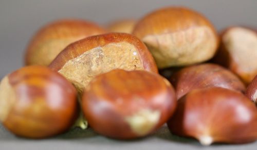 Close-up of chestnuts on table