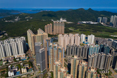 High angle view of buildings in city