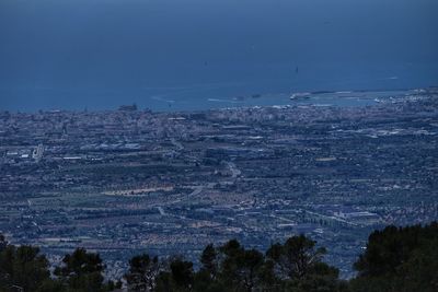 High angle view of city at night