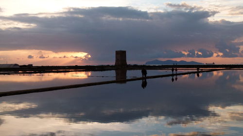 Scenic view of lake against sky during sunset