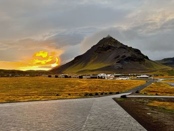 Scenic view of landscape against sky during sunset