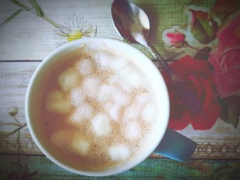 High angle view of coffee on table