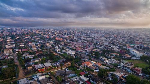 High angle view of townscape against sky