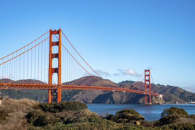 Golden gate bridge over beautiful san francisco bay on sunny day