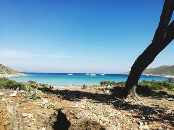 Scenic view of sea against blue sky