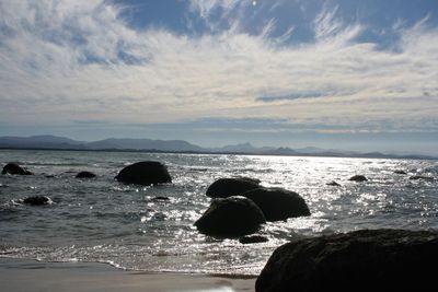 Scenic view of sea against cloudy sky