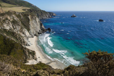 Looking out over the pacific ocean from california state route 1. big sur, california. may 2022.