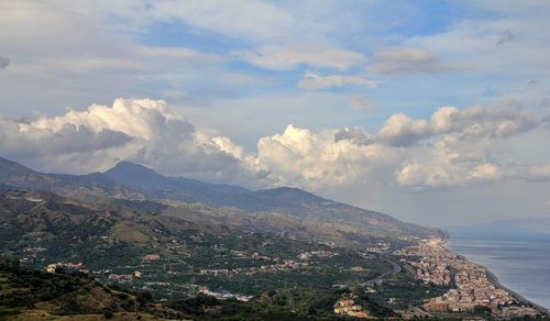 View of the long coast, ionian sea, hilly and hills, taormina area, sicily