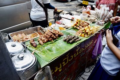 High angle view of people at market stall