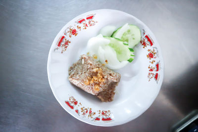 High angle view of breakfast served in plate